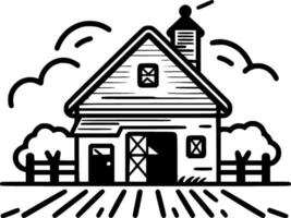 Farmhouse, Black and White Vector illustration