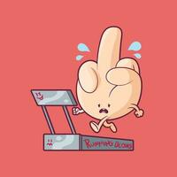 Tired Hand character running on a treadmill vector illustration. Sport, health, activity design concept.