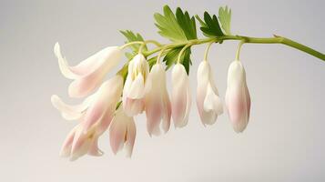 Photo of beautiful Dutchman's Breeches flower isolated on white background. Generative AI