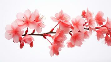 Photo of beautiful Coral Bells flower isolated on white background. Generative AI