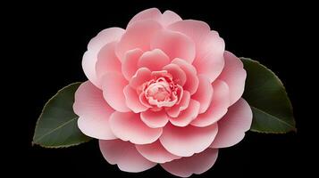 Photo of beautiful Camellia flower isolated on white background. Generative AI