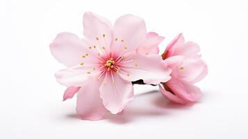 Photo of beautiful Cherry Blossom flower isolated on white background. Generative AI