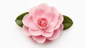 Photo of beautiful Camellia flower isolated on white background. Generative AI