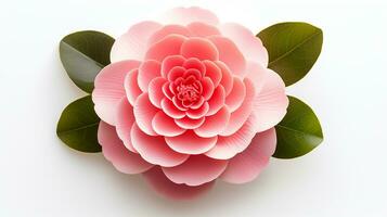 Photo of beautiful Camellia flower isolated on white background. Generative AI