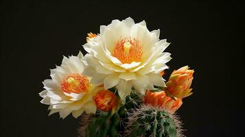 Photo of beautiful Cactus flower isolated on white background. Generative AI