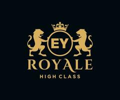 Golden Letter EY template logo Luxury gold letter with crown. Monogram alphabet . Beautiful royal initials letter. vector