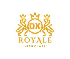 Golden Letter DX template logo Luxury gold letter with crown. Monogram alphabet . Beautiful royal initials letter. vector