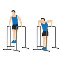 Man doing Gironda Dips exercise. Flat vector illustration isolated on white background. workout character set