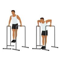 Man doing Gironda Dips exercise. Flat vector illustration isolated on white background. workout character set