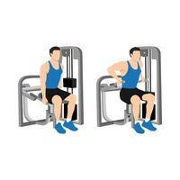 hombre haciendo asistido máquina sentado tricep Me lo pido ejercicio. plano vector ilustración aislado en blanco antecedentes