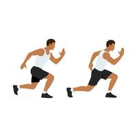 Man doing Alternating lunge jump exercise. Flat vector illustration isolated on white background