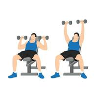 Man doing Incline Dumbbell bench press exercise. Flat vector illustration isolated on white background. Workout character