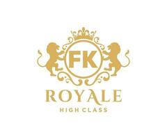 Golden Letter FK template logo Luxury gold letter with crown. Monogram alphabet . Beautiful royal initials letter. vector