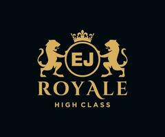 Golden Letter EJ template logo Luxury gold letter with crown. Monogram alphabet . Beautiful royal initials letter. vector