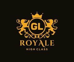 Golden Letter GL template logo Luxury gold letter with crown. Monogram alphabet . Beautiful royal initials letter. vector