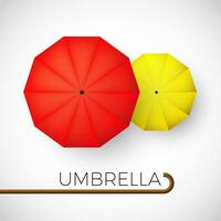 Couple of colorful umbrellas. Red and yellow parasol top view. Vector illustration