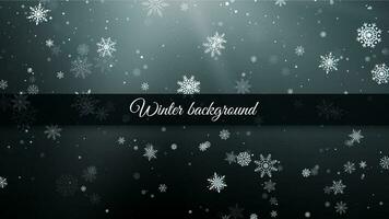 Seasonal Winter Holiday Background. Festiveal Snowfall on Dark Sky. White Snowflakes Fall. Frost Snow and Sunshine. Vector illustration