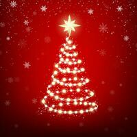 guirnalda en formar de Navidad árbol con estrella en rojo antecedentes. Navidad brillante guirnalda. fiesta decorativo diseño elementos. guirnaldas decoraciones vector