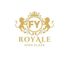 Golden Letter FY template logo Luxury gold letter with crown. Monogram alphabet . Beautiful royal initials letter. vector