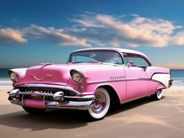 Classic car pink wallpaper generative ai photo