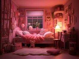 Realistic pink doll bedroom generative ai photo