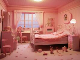 Realistic pink doll bedroom generative ai photo