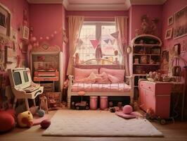 Realistic pink doll bedroom generative ai photo
