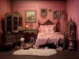 Realistic pink doll bedroom generative ai photo