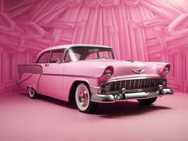 Classic car pink wallpaper generative ai photo