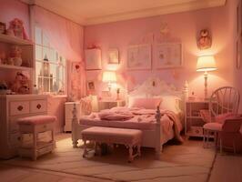 Realistic pink doll bedroom generative ai photo