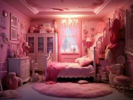 Realistic pink doll bedroom generative ai photo