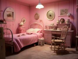 Realistic pink doll bedroom generative ai photo