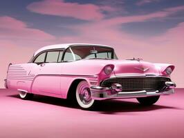 Classic car pink wallpaper generative ai photo