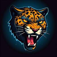 jaguar cabeza mascota deporte logo vector ilustración con aislado antecedentes generativo ai foto