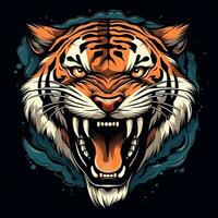 Roaring tiger head vector illustration generative ai photo