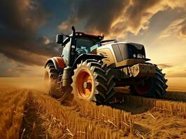 Farm heavy tractor arable land equipment mechanized agricultural wallpaper background generative ai photo