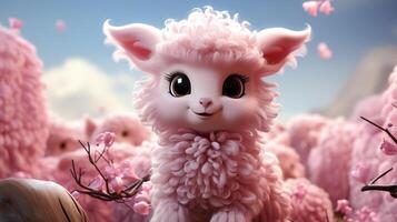 Pink anime cartoon style animal sheep wallpaper background generative ai photo