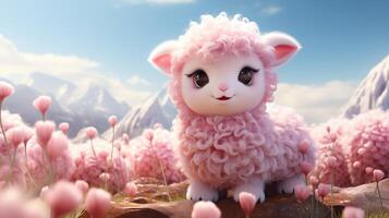 Pink anime cartoon style animal sheep wallpaper background generative ai photo