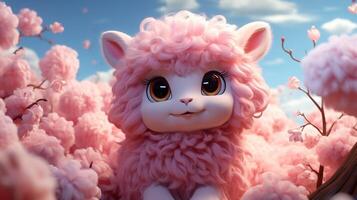 Pink anime cartoon style animal sheep wallpaper background generative ai photo