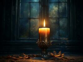 Faint light of a burning candle in the dark candlelight wallpaper background generative ai photo