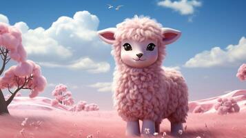 Pink anime cartoon style animal sheep wallpaper background generative ai photo