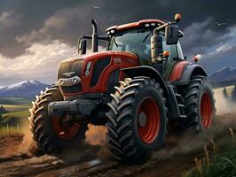 Farm heavy tractor arable land equipment mechanized agricultural wallpaper background generative ai photo