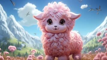 Pink anime cartoon style animal sheep wallpaper background generative ai photo