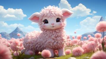 Pink anime cartoon style animal sheep wallpaper background generative ai photo