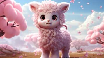 Pink anime cartoon style animal sheep wallpaper background generative ai photo