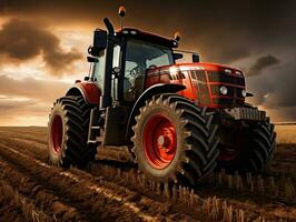 Farm heavy tractor arable land equipment mechanized agricultural wallpaper background generative ai photo