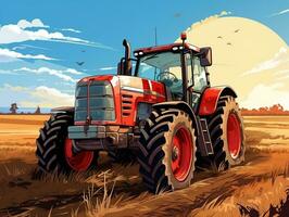 Farm heavy tractor arable land equipment mechanized agricultural wallpaper background generative ai photo