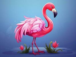 Pink cartoon style animal flamingo wallpaper background generative ai photo