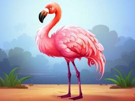 Pink cartoon style animal flamingo wallpaper background generative ai photo