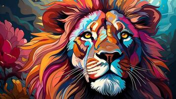 Colorful lion in pop art style vector illustration generative ai photo